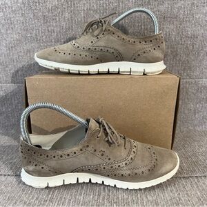 Cole Haan Zerogrand Wingtip Oxfords Women’s Sz 7B Taupe Suede Oxford No Insole